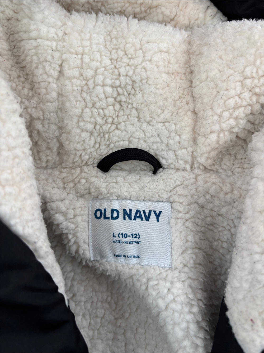 Old Navy Black Hooded Puffer with Cream Sherpa Lining - Picture 2 of 5